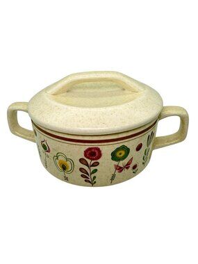 Vtg  Lenox Temper-Ware Sprite Sugar Bowl & Lid Handles Retro Butterflies Flowers